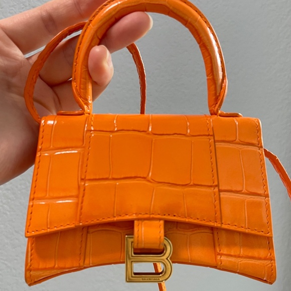 Shiny Calfskin Crocodile Embossed Hourglass Top Handle Bag Mini Orange - Picture 1 of 6